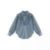 Korejská jarní volánová džínová halenka - Dámská s dlouhým rukávem, slim fit