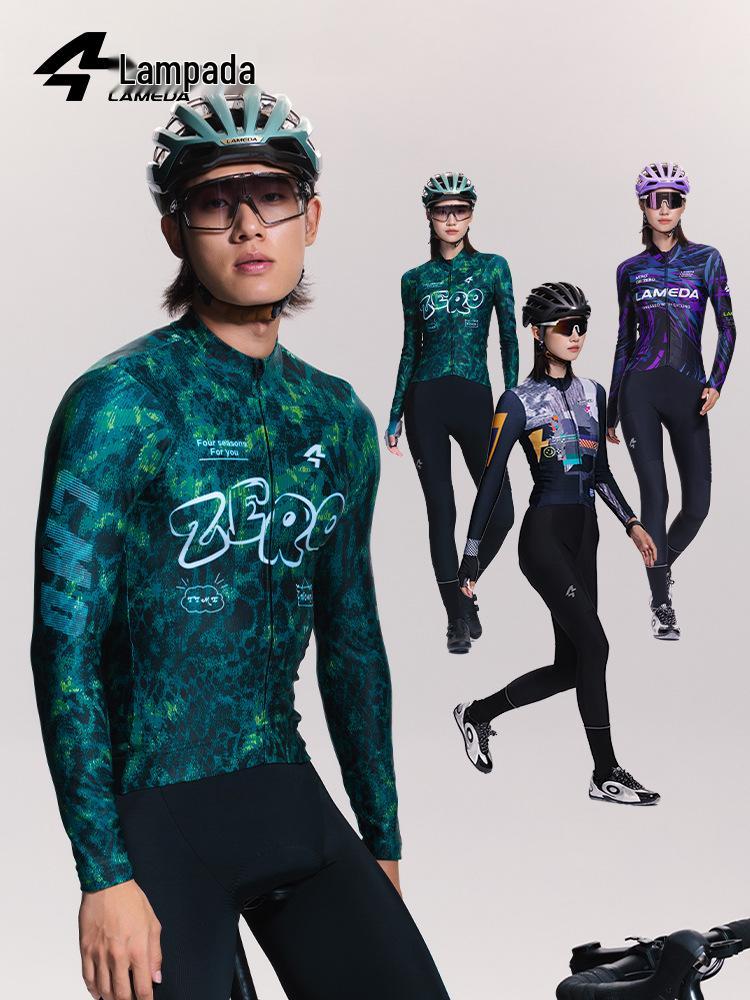 Lampada Fleece Cycling Jersey for Men & Women - Autumn/Winter Warm, Long Sleeve, Printed Bicycle Top