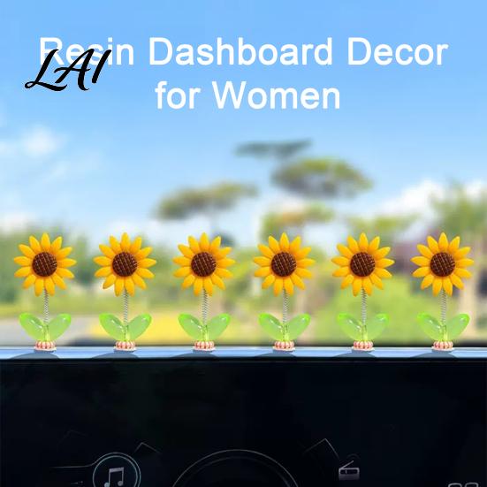 Vibrant Flower Car Decor 5Pcs Wobble Sunflower Dashboard Decor Resin Spring Ornament for Road Trips with Non Slip Adhesive Cute Shaking Office Desk