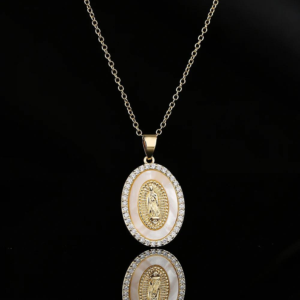 New Arrival Classic Design Virgin Mary Pendant Gold Color Stainless Steel Chain Necklace AAA CZ Zircon Expoxy Jewelry
