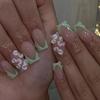 24Pcs Reusable Press on Nails Short Square Head False Nails with Flower Rhinestone Design Pink French Fake Manicure Tips