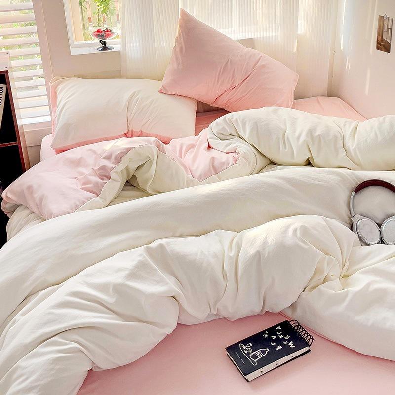 Class A Maternal And Infant Grade Solid Color Four-Piece Set Washed Cotton Double Quilt Cover Dormitory Bed Sheet 3Pcs Set Bed Hat Quilt Cover