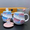 Souvenir Regenbogen Einhorn Keramik Fadenbecher mit Deckel Löffel Mädchen Trinkwasser Tasse Büro Kaffeetasse