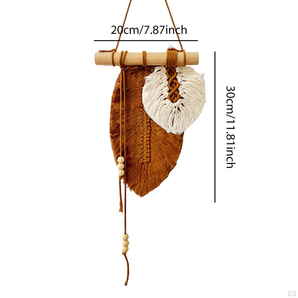 Leaves Woven Tapestry Decoration Bohemian Cottons Handmade Wall Art Leaf Tassel Macrame Hanging
