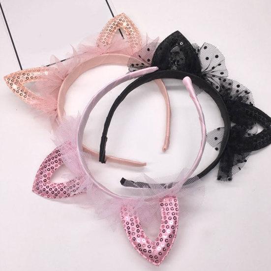 Dziewczyny Słodkie kocie uszy Kształt Gaza Cekiny Opaska Opaska do włosów Akcesoria do obręczy