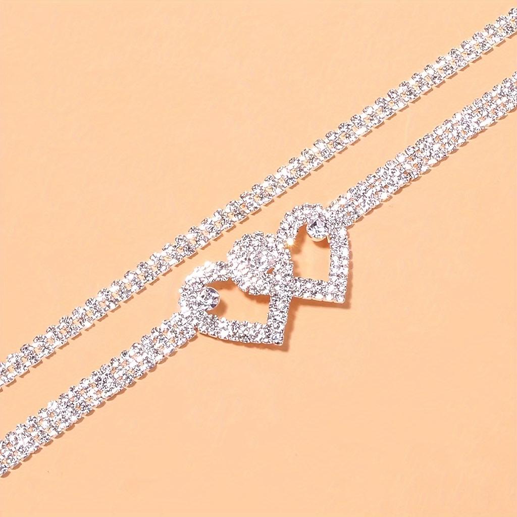 2Set of Heart-shaped Rhinestone Anklets Shiny Beach Foot Jewelry Wedding Accessories