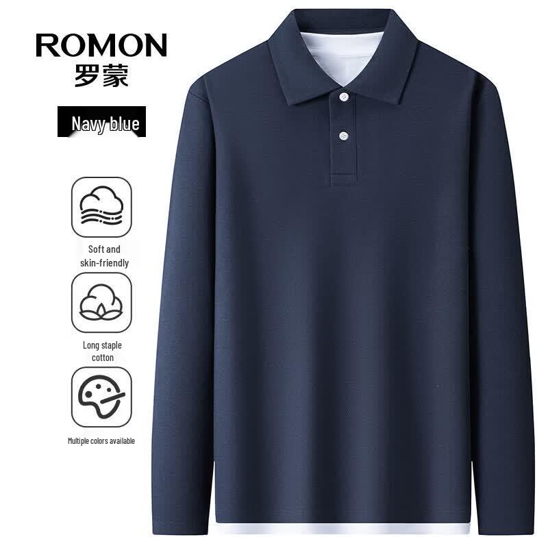 ROMON Men s Faux Two-Piece Long Sleeve Polo Shirt 185