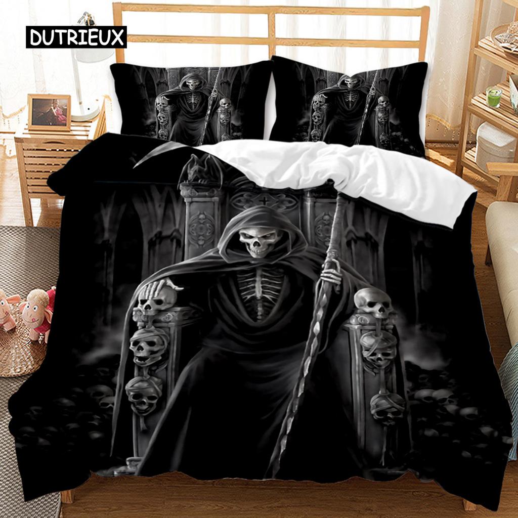 Hodeskalle Dynetrekksett Halloween Menn Skrekk Gotisk for Gutter Tenåringer Voksne Dobbeltseng Sengetøysett Queen King Size Polyester Dyne Trekk
