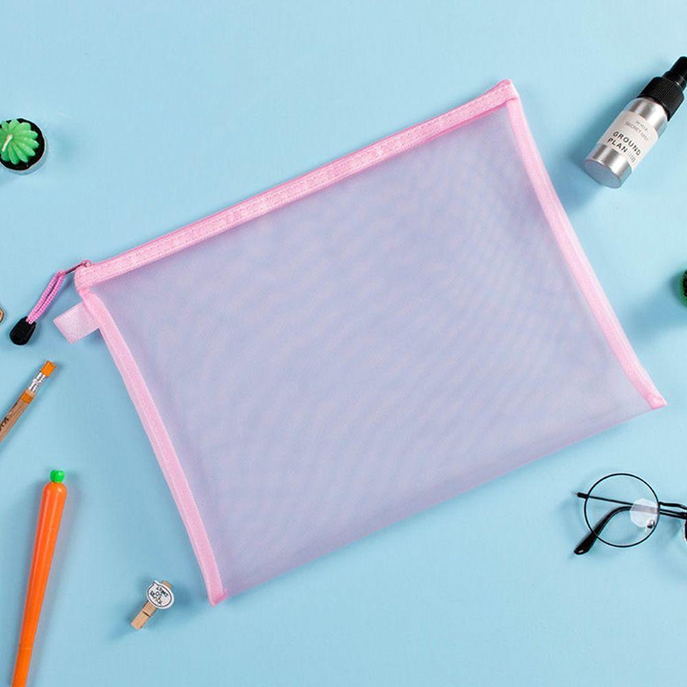with zipper Zipper Pencil Case Large Capacity Double Pocket Durable Transparent Mesh File Folder