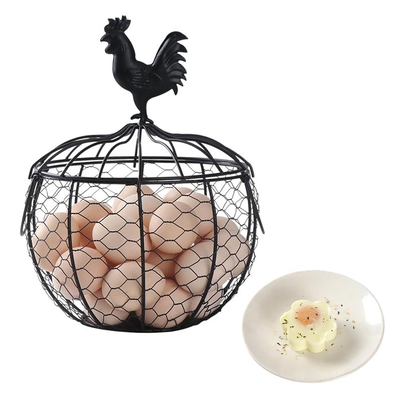 

ABJI-Egg Holder For Countertop Metal Chicken Egg Collecting Basket With Handle Farmhouse Storage Rack чёрный