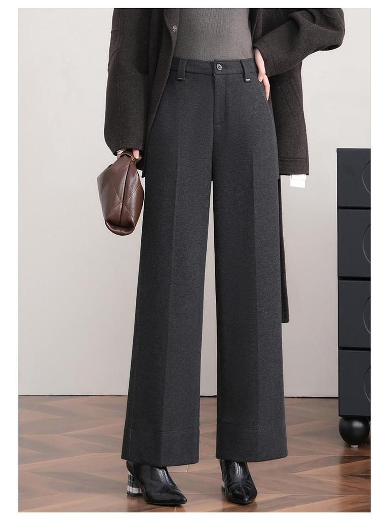 2025 Autumn/Winter Women's Slimming Stylish Wool Wide-Leg Cropped Pants