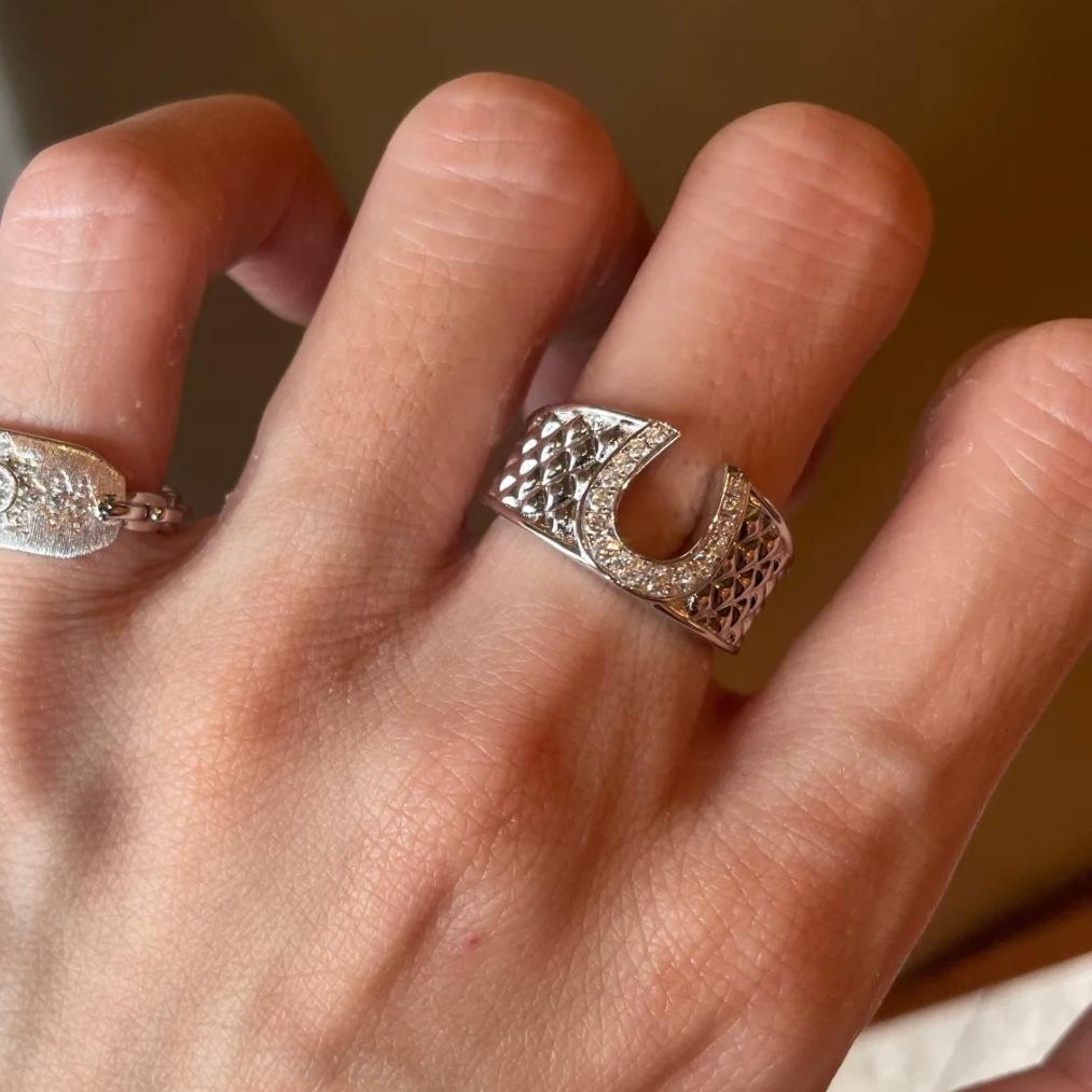 Light luxury and high-end U-shaped chic horseshoe rings for women fashion silver Willow Ding ring Couple banquet