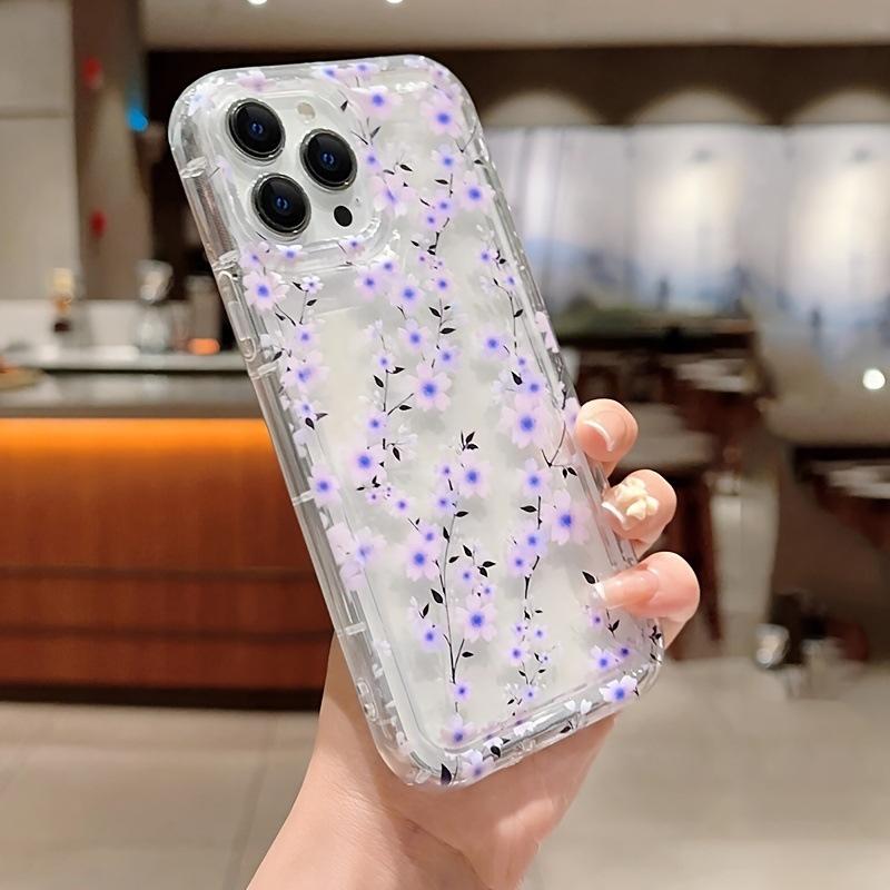 Transparent Purple Flower Branch Apple 15 Mobile Phone Case Iphone14promax Soft Rubber 13/12/11 All-inclusive Anti-drop X/xr