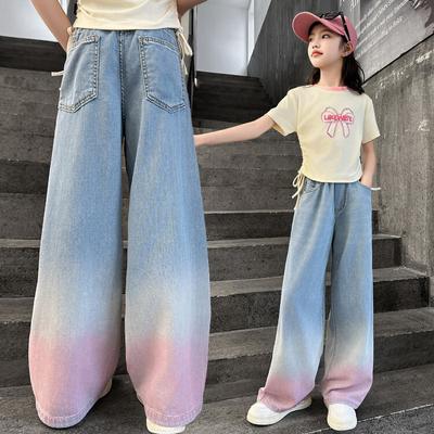 Big Teens Girl Wide-Leg Jeans Kids Girls Gradient Color Pants Children Outwear Long Trousers Girl Clothing