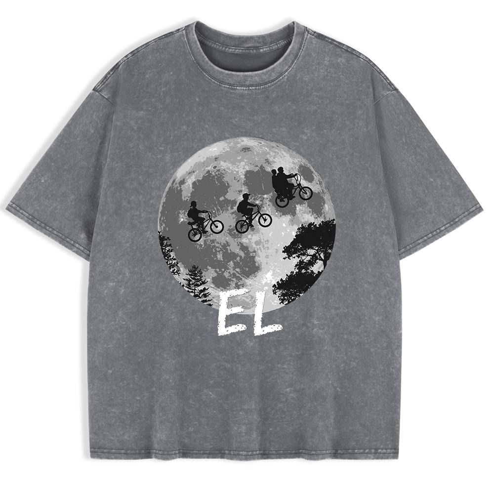 Boys Riding Bicycles Prints Washed T-Shirts Mens Cotton Short Sleeve Tops Basic O-Neck Oversize T Shirt Summer Clothes