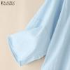 ZANZEA Women Casual Round Neck 3/4 Sleeve Loose Cardigan Summer Blouse