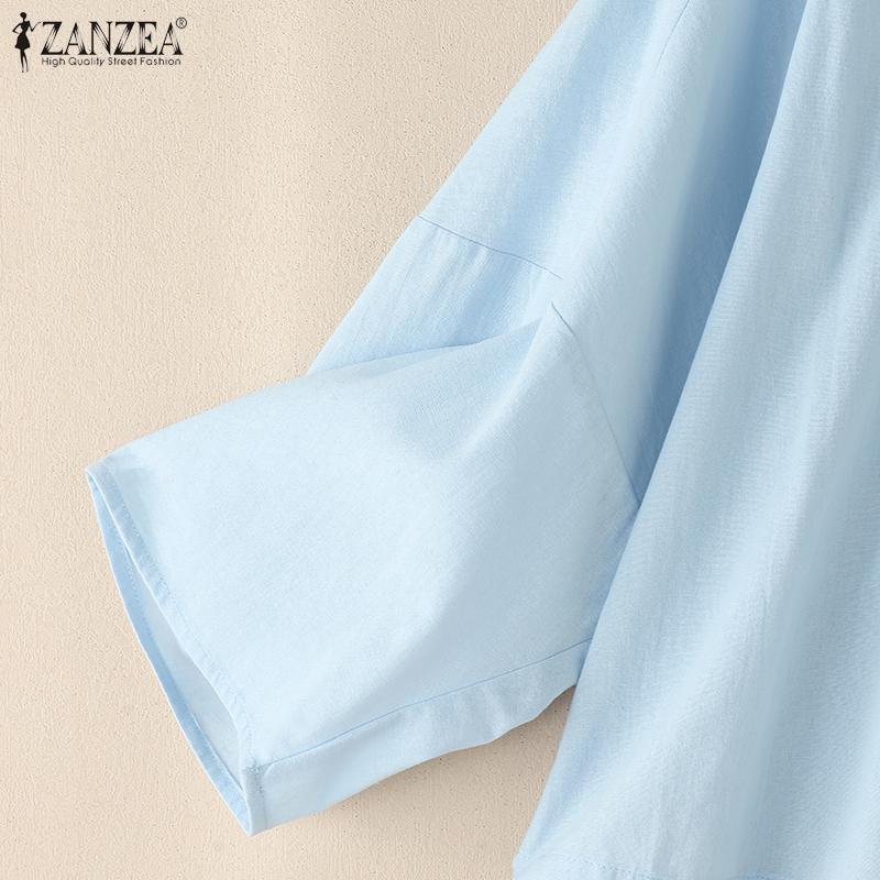 ZANZEA Women Casual Round Neck 3/4 Sleeve Loose Cardigan Summer Blouse