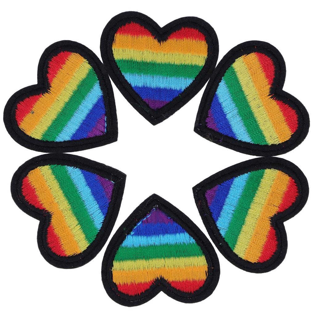 6 Pcs Rainbow Heart Patches DIY Rainbow Heart Shape Patches Decoration for Sewing Embroidery Clothing Repair