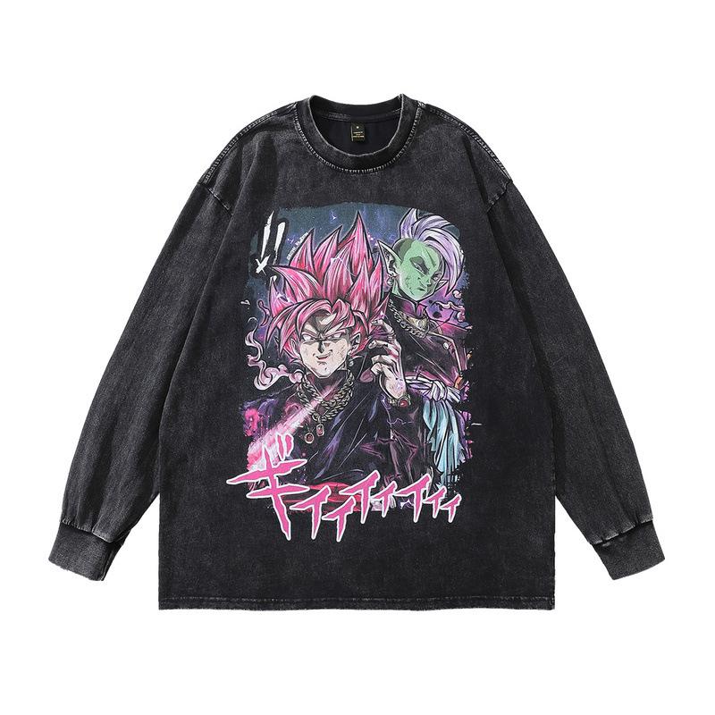 Heavy Cotton Men'S Top American Street Tide Cartoon Printing Washed Long-Sleeved T-Shirt Men And Women