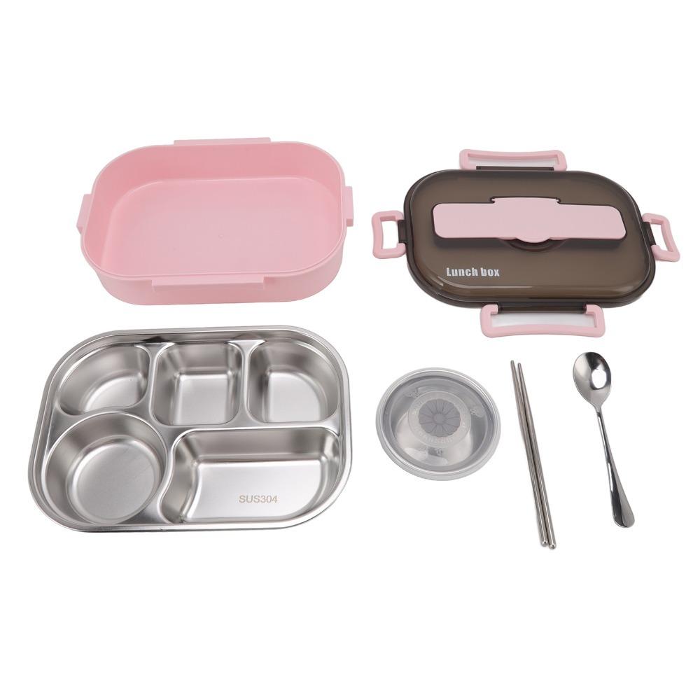 5 Compartment Lunch Storage Container 2000ml Thermal Lunch Box Compartment Lunch Box  For Picnics розовый