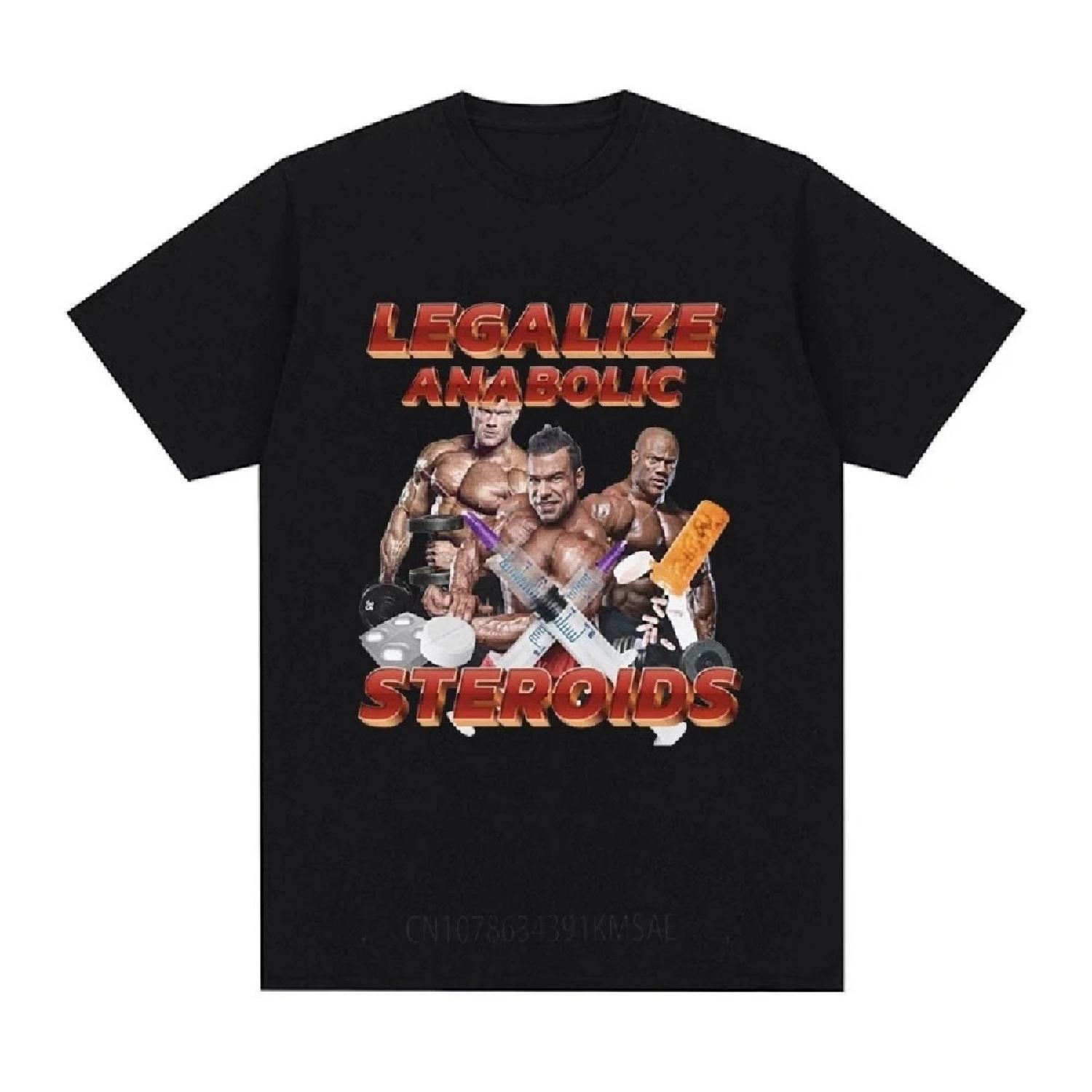 

Легализуйте анаболические стероиды Мем Графическая футболка Мужская Женская Винтажная Хип-хоп Футболка с коротким рукавом Хлопковая Повседневная Футболка оверсайз XXXXXL чёрный