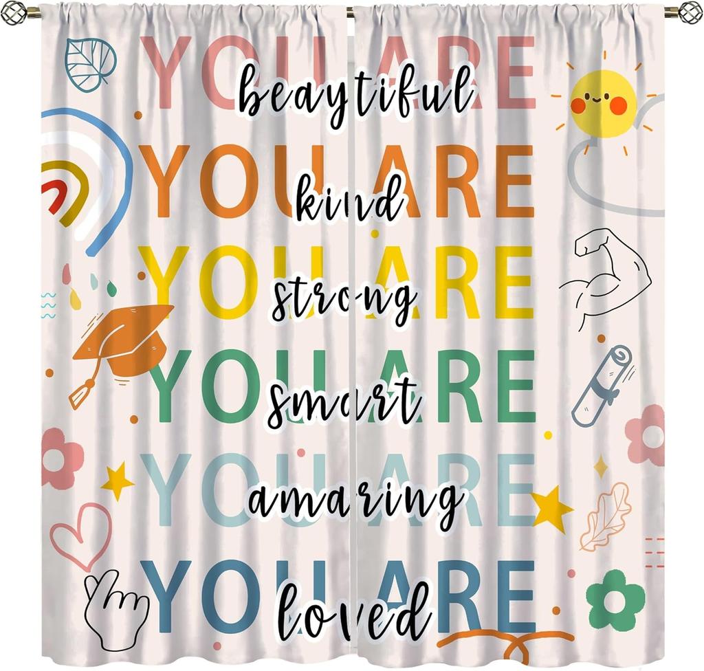 Abc Alphabet Curtains, Cartoon Toddler Colourful Animals Numbers Colours Classroom Learning Windows Treatments Drapes For Kids