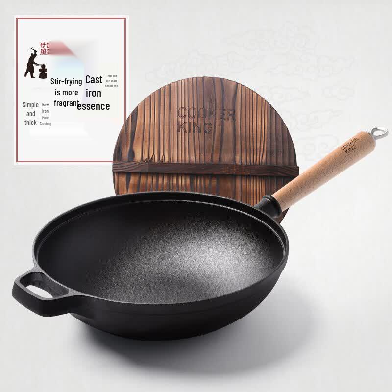 COOKER KING 30cm Thickened Non-Coated Cast Iron Wok