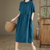 Shop   Women Collar Neck Loose Fit Linen Vacation Long Dress Won Wdr Wf5e8d3
