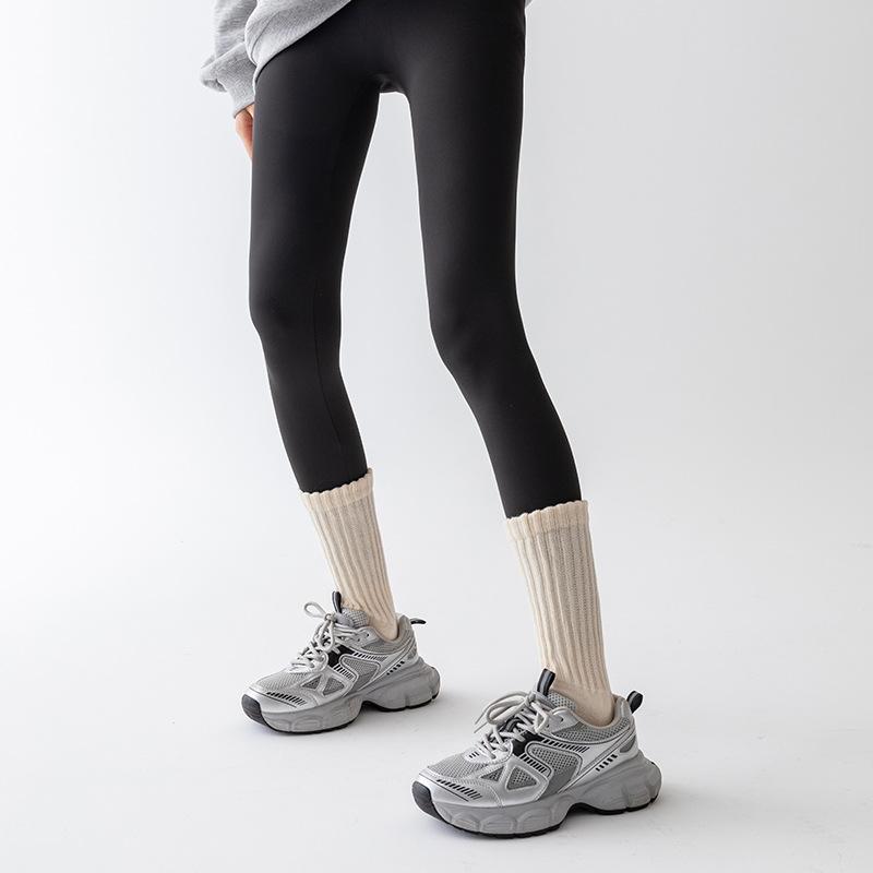 

Женские осенне-зимние утолщенные носки с вертикальными полосками, до середины икры, школьный стиль, цвет анкела красный, теплые спортивные 1 pair бежевый