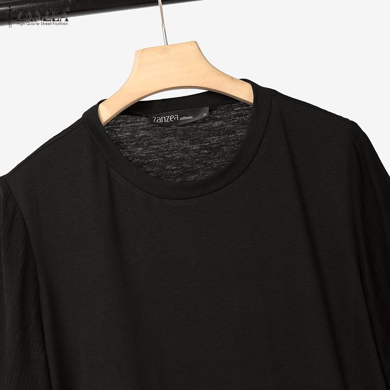 ZANZEA Damen Freizeit T-Shirts mit Rundhalsausschnitt Sommer Kurzarm