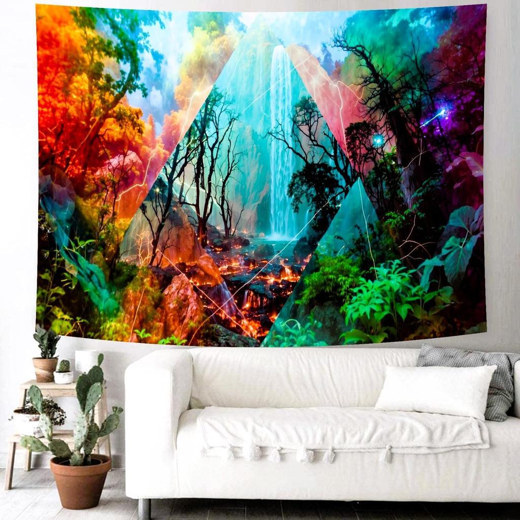 Delur Forest Tapestry Waterfall Mountain Rainforest Sunset Nature Tree Tapestry Wall Hanging Scenic Tropical Landscape Natural S