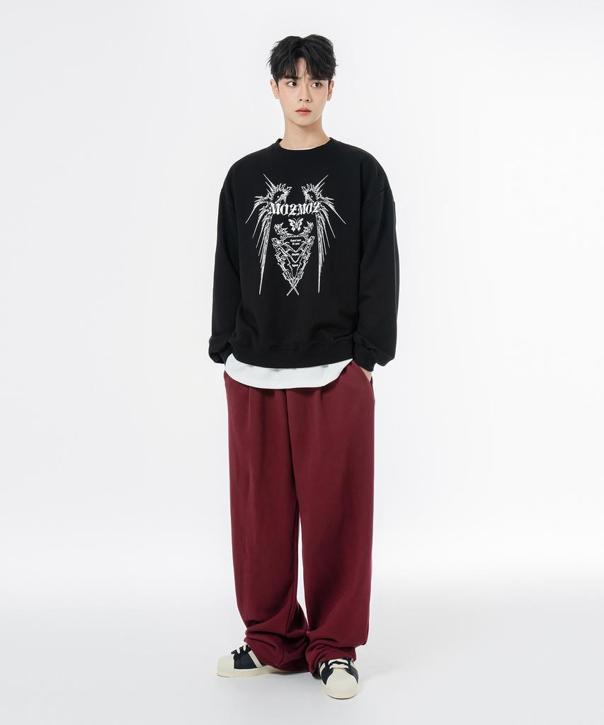 MOZMOZ Soft French Terry Neo Tribal Oversized Sweatshirt Black