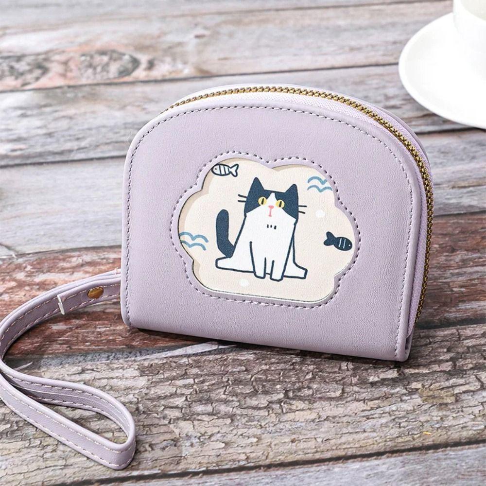 Cartoon Cute Cat Short Wallet Zipper Card Holder Fashion PU Leather Card Bag  Outdoor