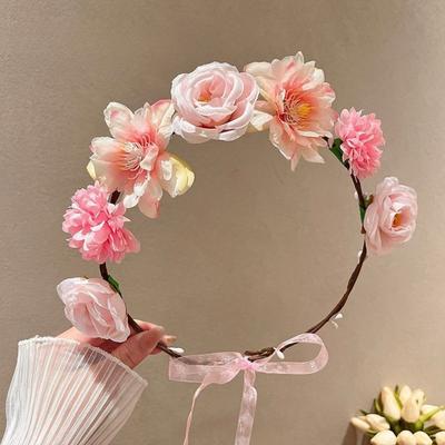 Bohemia Style Bride Garland Thai Simulation Flower Simulation Wreath Adjustable Hair Ornaments Wedding Headwear Bride Headwear