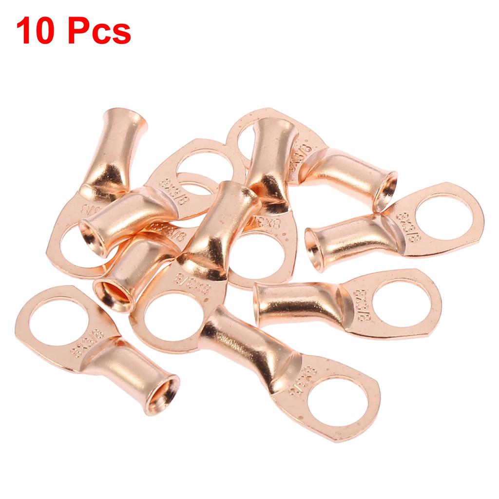 X AUTOHAUX Terminal Tubular cu Inel pentru Cablu Auto, Conector Crimp, Culoare Cuprului, 10 buc 8 AWG-3/8