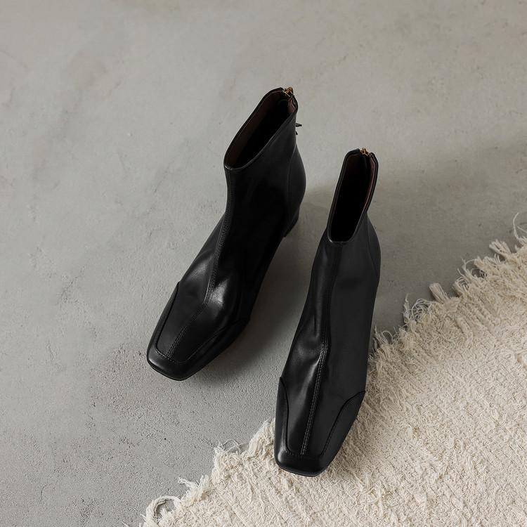 

~ Retro fashion square head medium thick heel full head layer washed cowhide short boots autumn new short boots true color boots 39