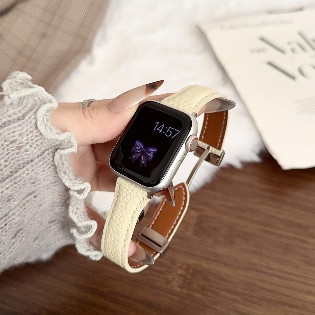 Small waist lychee pattern magnetic buckle strap for Apple Applewatch11 watch iwatch1098SE