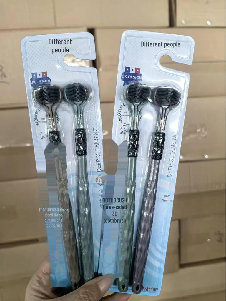 High-End Three-Sided Toothbrush with Soft Bristles for 360-Degree Cleaning - Couple Model