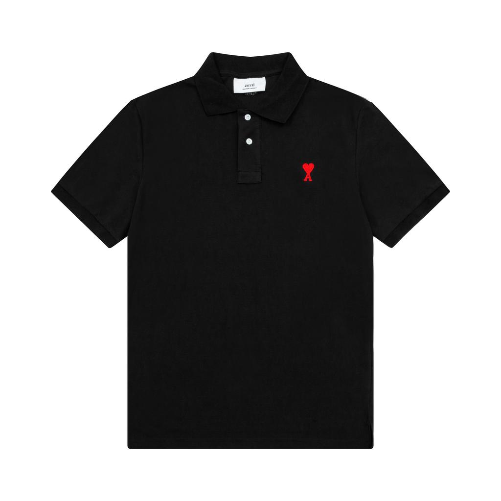 AMI Jarní a letní límeček Klasická výšivka srdce Písmeno A Broskvové srdce Čistá bavlna Pánské a dámské polo tričko s krátkým rukávem