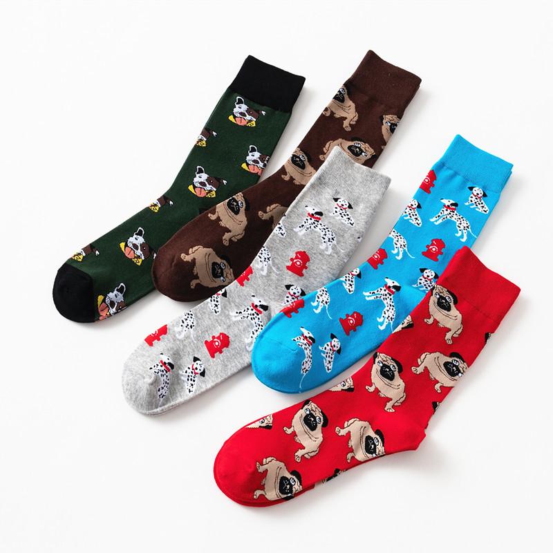 Men Socks Spotted Dog Bulldog Dog Coloured Long Style Mangy Dog Tide Socks