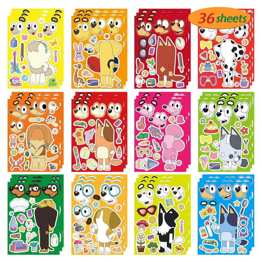 6/12Sheets Bluey Animation Family Cartoon Puzzle Sticker DIY Phone Laptop Luggage Skateboard Graffiti Decals Fun for Kid Gift