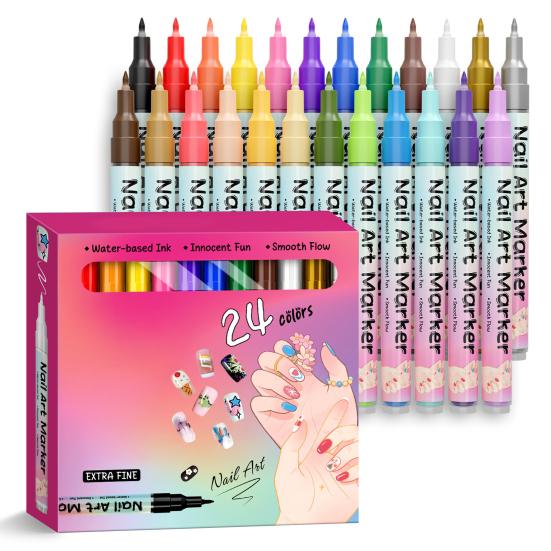 12/24 Colors Nail Art Pen Set Quick Dry Graffiti Nail Art Markers Fine Tip Waterproof Polish Pens Drawing Painting Liner Brush