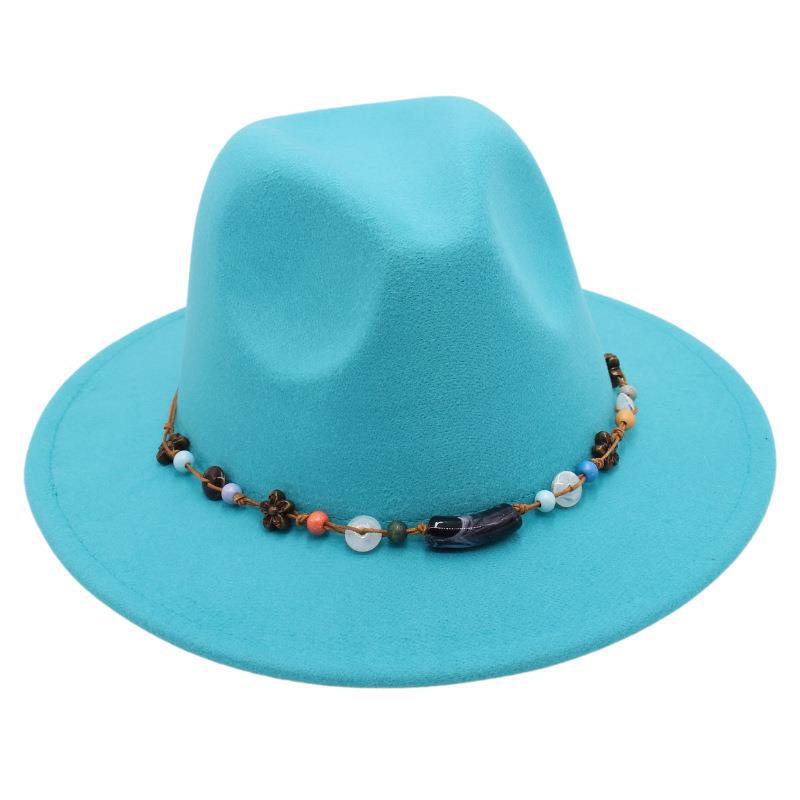 Wholesale New Bead Top Hat Literary Jazz Hat Men'S And Women'S Felt Hat Sunshade Woolen Hat British Tibetan Hat