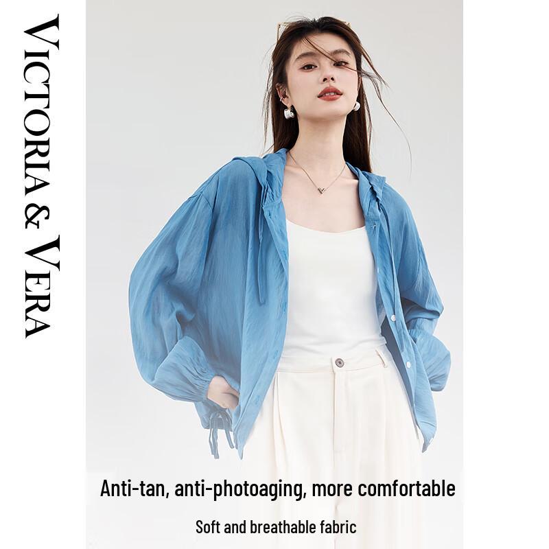 

VICTORIA&VERA Women s Summer Drawstring Hooded Cardigan S