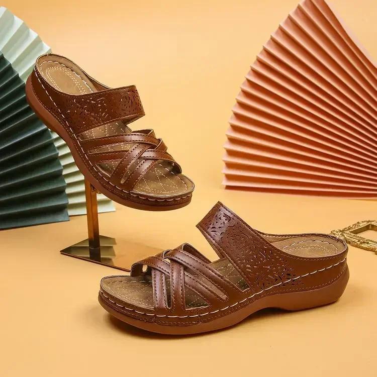 fashion Sandals Women  Summer Shoes Women Elegant Low Heels Sandals Summer Slippers Zapatos Mujer Wedge Heeled Sandals Female 2024