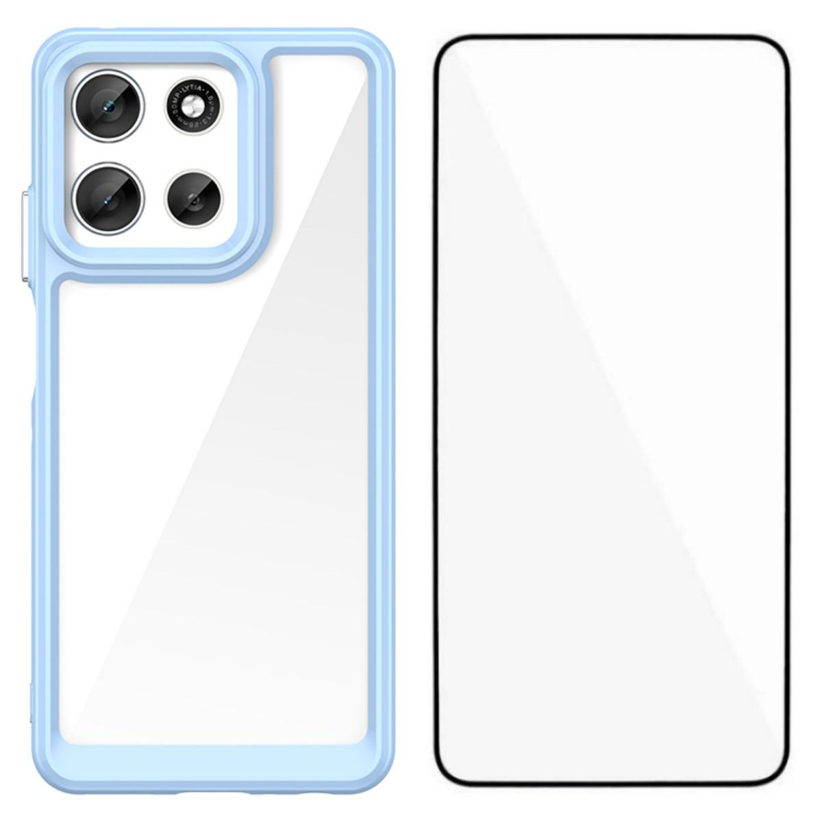 

For Motorola Moto G56 5G Phone Case WANLONFENG XC Series TPU Acrylic Cover with Tempered Glass (Big Lens Hole) Blue