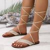 Fashion Women's Sandals 2025 Summer Braided Flats Casual Sandals Cross Lace Up Women's Roman Sandals Sandalias De Mujer Women Shoes