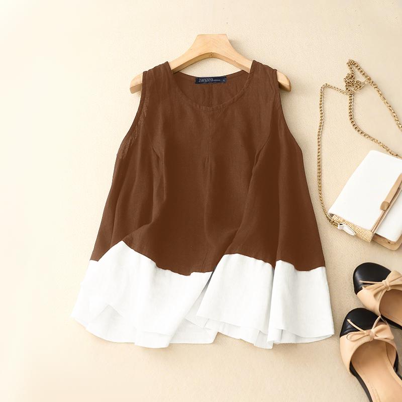 

ZANZEA Женские повседневные летние майки без рукавов с круглым вырезом в стиле пэчворк L