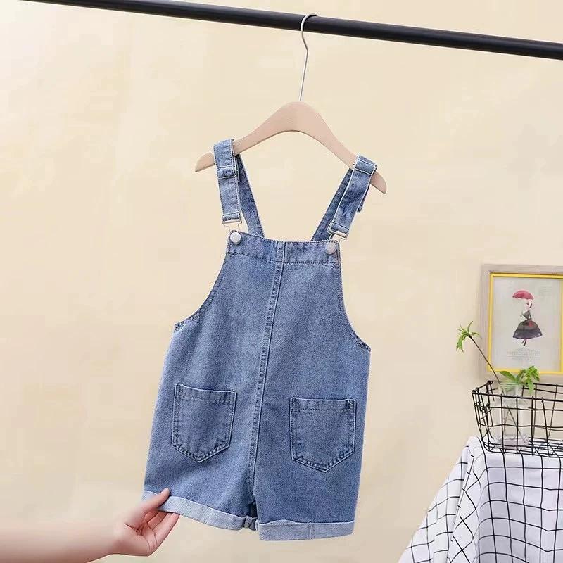 

Комбинезоны для девочек, летняя одежда, джинсовые шорты для детей среднего и большого размера, стильный комплект, летние детские брюки 110 синий