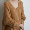 Spring and Autumn Lazy Style Knitted Sweater Women's Loose Outer Wear Hollow Out V-neck Casual Slim Base Layer Thin